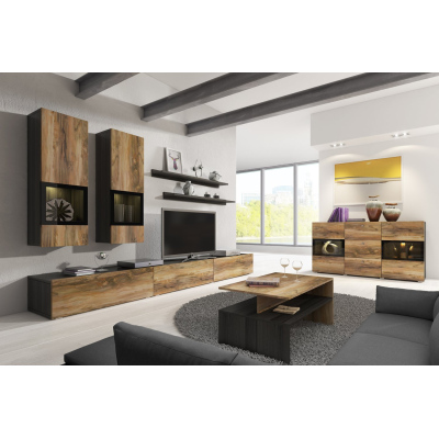 Originální obývací stěna BRYCE - ořech sattin / touchwood