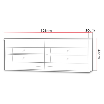 Závěsná vitrína s LED osvětlením YUNA - dub lefkas / černá