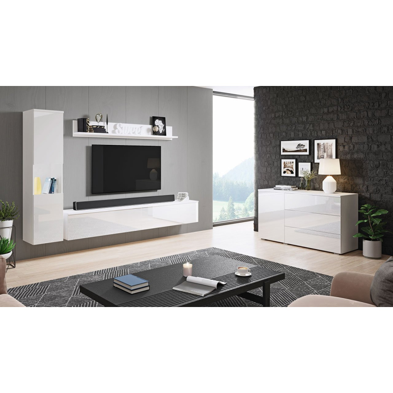 Nábytek do obývacího pokoje ROSARIO - lesklý bílý / bílý