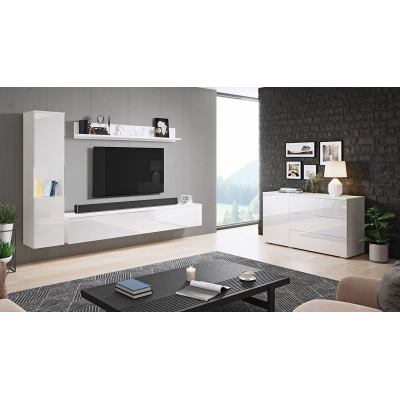 Nábytek do obývacího pokoje ROSARIO - lesklý bílý / bílý