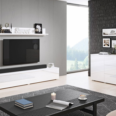 Nábytek do obývacího pokoje ROSARIO - lesklý bílý / bílý