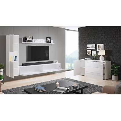 Nábytek do obývacího pokoje ROSARIO - dub wotan / lesklý bílý