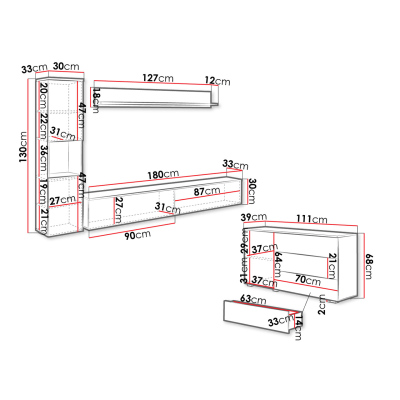 Nábytek do obývacího pokoje ROSARIO - dub wotan / lesklý bílý