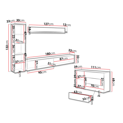 Nábytek do obývacího pokoje ROSARIO - dub wotan / lesklý bílý