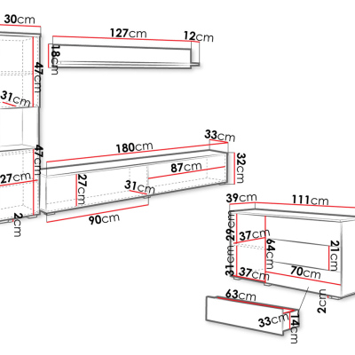 Nábytek do obývacího pokoje ROSARIO - lesklý bílý / bílý