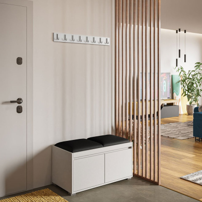 Předsíňová stěna CLENZE 9 - bílá / černá ekokůže