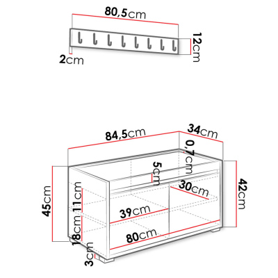 Předsíňová stěna CLENZE 9 - bílá / černá ekokůže