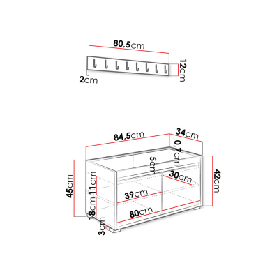 Předsíňová stěna CLENZE 9 - bílá / černá ekokůže
