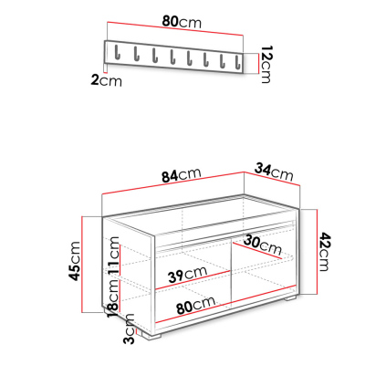 Předsíňová stěna CLENZE - šířka 80 cm, bílá