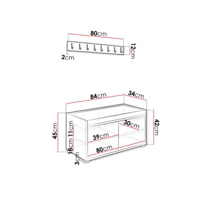 Předsíňová stěna CLENZE - šířka 80 cm, bílá