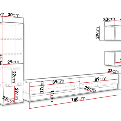 Obývací stěna XENIE - bílá / bílá lesk