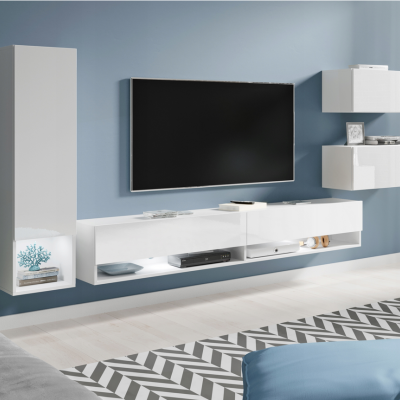 Obývací stěna XENIE - bílá / bílá lesk