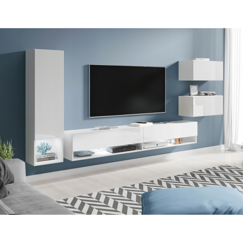 Obývací stěna XENIE - bílá / bílá lesk