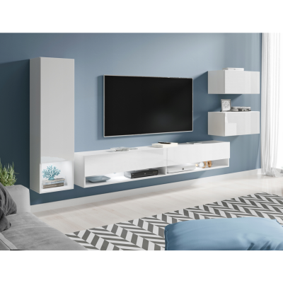 Obývací stěna XENIE - bílá / bílá lesk