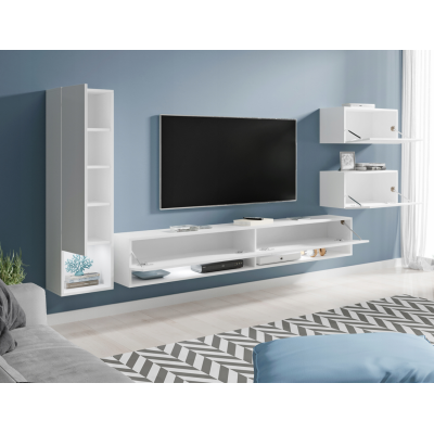 Obývací stěna XENIE - bílá / bílá lesk