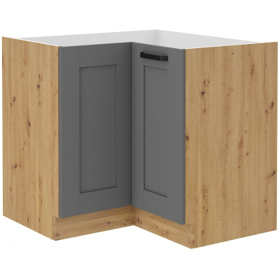 Dolní rohová skříňka LAILI - 90x90 cm, šedá / dub artisan