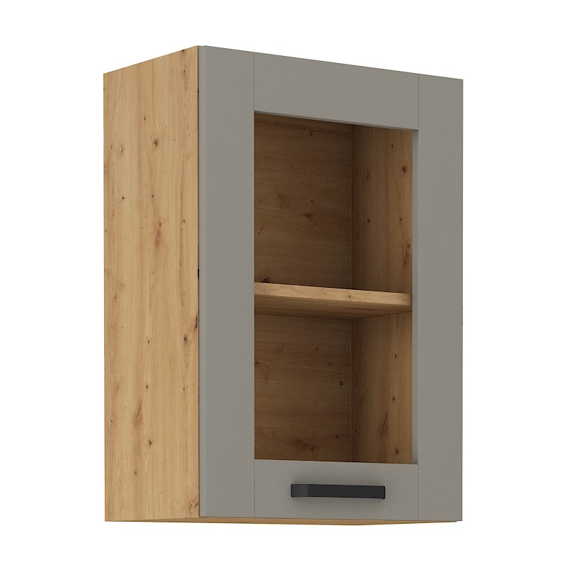 Horní prosklená skříňka LAILI - šířka 40 cm, světle šedá / dub artisan