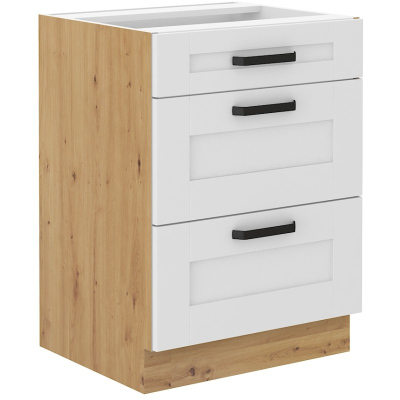 Šuplíková skříňka LAILI - šířka 60 cm, bílá / dub artisan