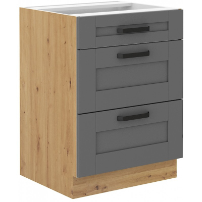 Šuplíková skříňka LAILI - šířka 60 cm, šedá / dub artisan