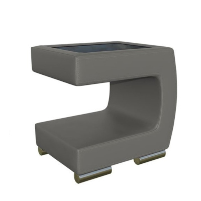 Noční stolek NELIA - šedá ekokůže + černé sklo, pravé provedení