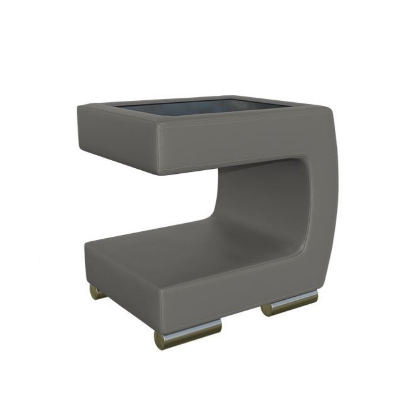 Noční stolek NELIA - šedá ekokůže + černé sklo, pravé provedení