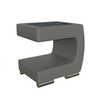 Noční stolek NELIA - šedá ekokůže + černé sklo, pravé provedení