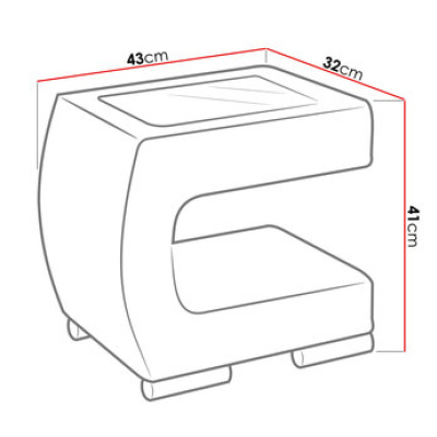 Noční stolek NELIA - šedá ekokůže + černé sklo, pravé provedení