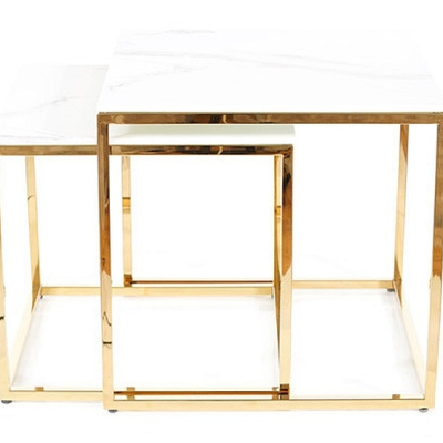 Set konferenčních stolků HIPOLIT - bílý mramor / zlatý