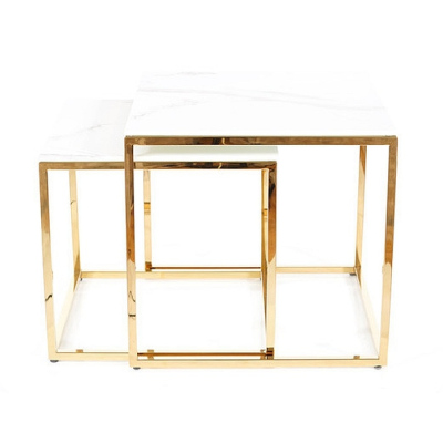 Set konferenčních stolků HIPOLIT - bílý mramor / zlatý