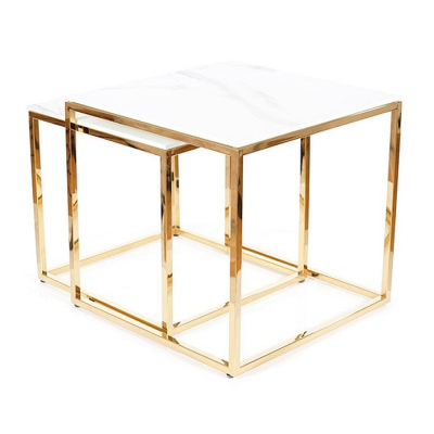 Set konferenčních stolků HIPOLIT - bílý mramor / zlatý