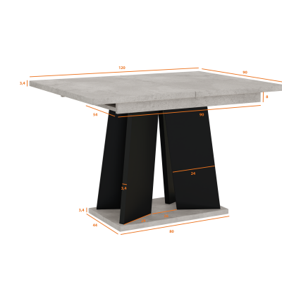 Rozkládací jídelní stůl ENDRE - beton / černý