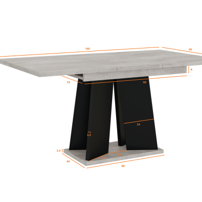 Rozkládací jídelní stůl ENDRE - beton / černý