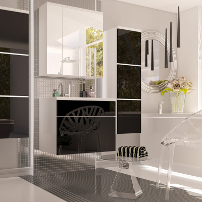 Nábytek do koupelny s LED osvětlením MERAF - bílý / lesklý černý