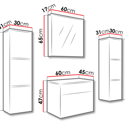 Nábytek do koupelny s LED osvětlením MERAF - bílý / lesklý černý