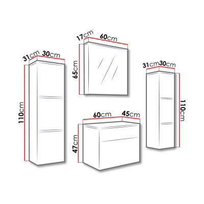 Nábytek do koupelny s LED osvětlením MERAF - bílý / lesklý černý