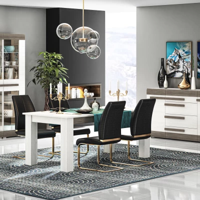 Široká kombinovaná komoda ILKO - bílá borovice / new grey