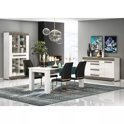 Široká kombinovaná komoda ILKO - bílá borovice / new grey