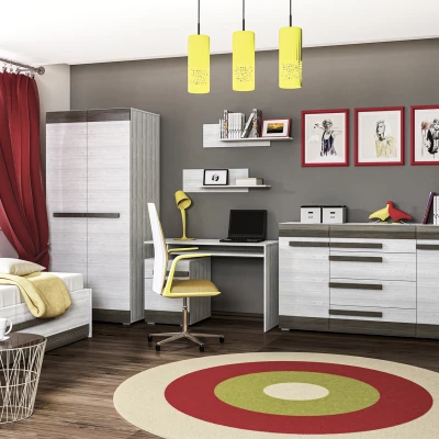 Široká kombinovaná komoda ILKO - bílá borovice / new grey