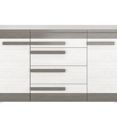 Široká kombinovaná komoda ILKO - bílá borovice / new grey