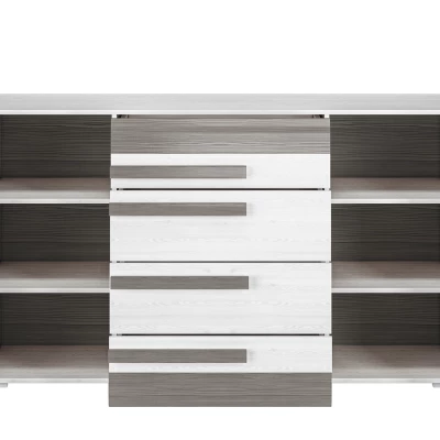 Široká kombinovaná komoda ILKO - bílá borovice / new grey