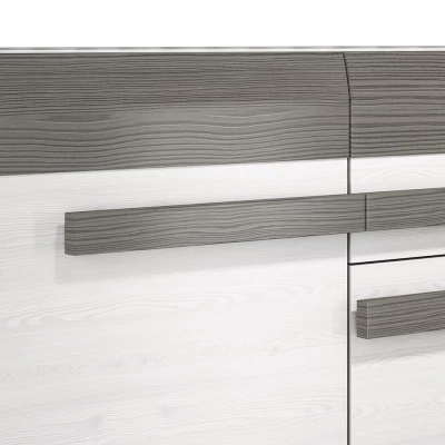 Široká kombinovaná komoda ILKO - bílá borovice / new grey