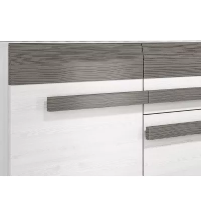 Široká kombinovaná komoda ILKO - bílá borovice / new grey