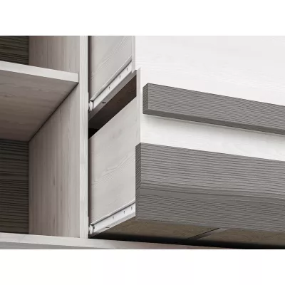 Široká kombinovaná komoda ILKO - bílá borovice / new grey