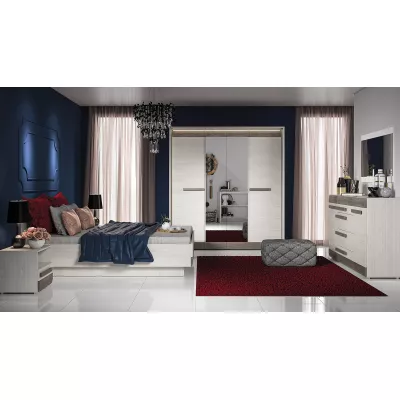 Široká kombinovaná komoda ILKO - bílá borovice / new grey