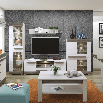 Široká kombinovaná komoda ILKO - bílá borovice / new grey