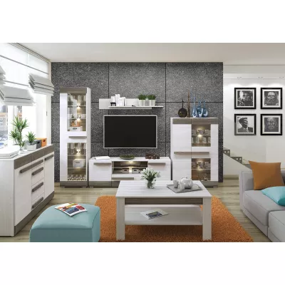 Široká kombinovaná komoda ILKO - bílá borovice / new grey