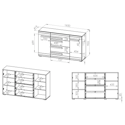 Široká kombinovaná komoda ILKO - bílá borovice / new grey