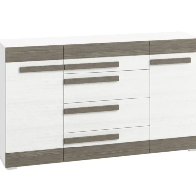 Široká kombinovaná komoda ILKO - bílá borovice / new grey