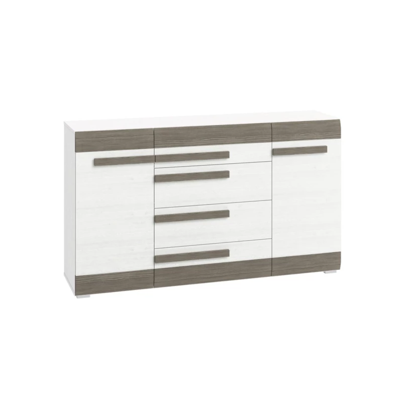 Široká kombinovaná komoda ILKO - bílá borovice / new grey