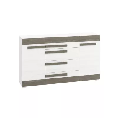 Široká kombinovaná komoda ILKO - bílá borovice / new grey